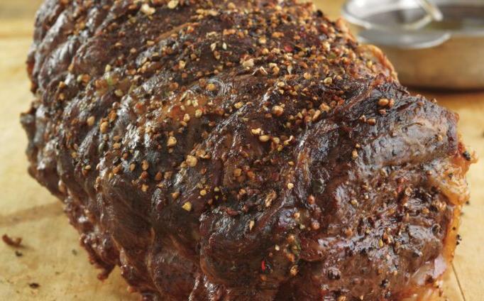 Garlic and Tri-Pepper-Crusted Beef Roast with Balsamic Sauce